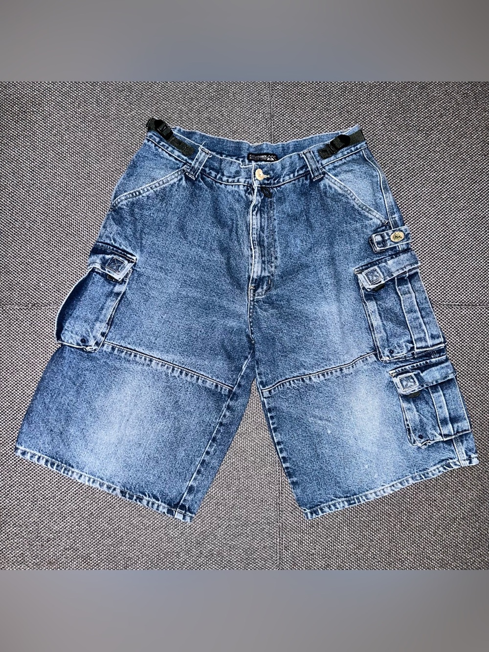Rare 90s Men's First Down Blue Denim Baggy Cargo Shorts